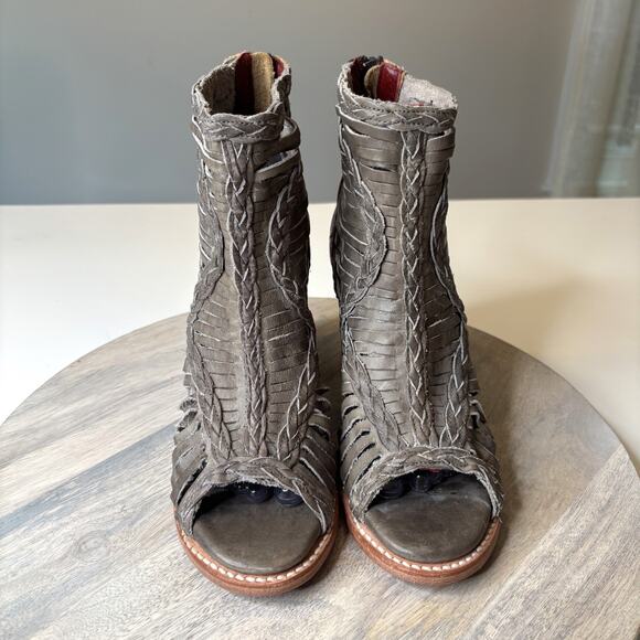 Freebird by Steven Bela Boots Gray Leather Snakeskin Peep Toe Ankle Booties Sz 9 - Picture 4 of 10